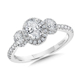 Oval-Cut 3-Stone Diamond Halo Engagement Ring